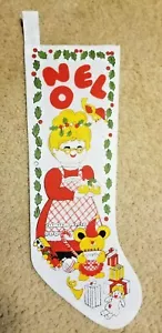 Calza vintage decorativa in feltro sottile 17" stampata disegno NOEL & Mrs Claus - Foto 1 di 5