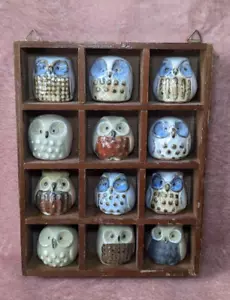 Vintage Emson Owl Figurines Miniature Ceramic Stoneware 12 Owl Set - Picture 1 of 3