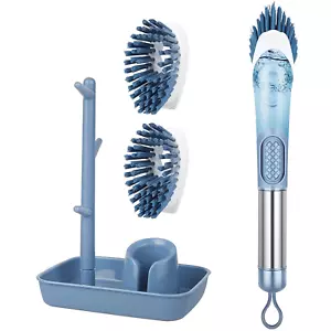 Dish Brush with Soap Dispenser Kitchen Scrub Brush with 3 Brush Replacement Head - Picture 1 of 9