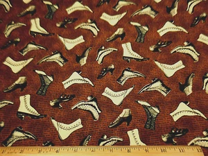 Novelty Fabric 1 3/4 Yard Vintage Button Shoes on Brown Blank Quilting Cotton C - Picture 1 of 2