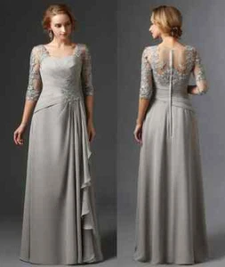 Silber Chiffon Kleid für die Brautmutter 3/4 Ärmel A-Linie Bräutigam Mutterkleider - Bild 1 von 9