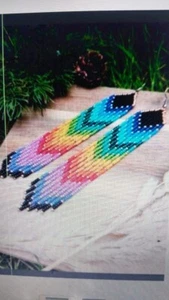 Tribal Earrings Native Large Boho American Seed Beads Handmade Earring - Picture 1 of 2