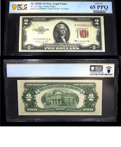GEMA UNC 1953 SERIE A BILLETE DE DOS DÓLARES EE. UU. SELLO ROJO 65 PPQ PCGS - Imagen 1 de 3