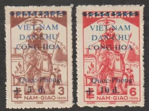 North Vietnam Surcharged Stamps Indo-China Overprinted Scott # 1L53-1L54 MNH - Picture 1 of 1