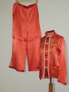 1940's WW2 Era Japanese Hand Embroidered Metallic Gold Dragons Pajama Set M - Picture 1 of 10