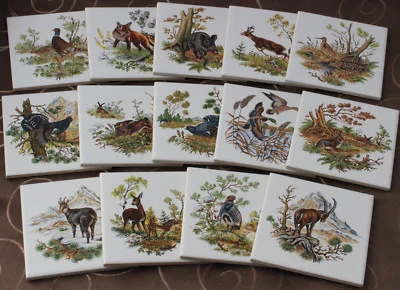Decorative tiles 10x10 hunting motif (hunting, rabbit, chamois, fox, wild duck, pheasant) glossy - Image 1 of 3