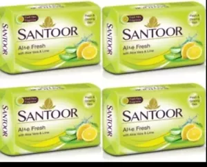 SANTOOR LIME AND ALOEVERA BATH SOAP BAR 100g X 4 Pack - Picture 1 of 3