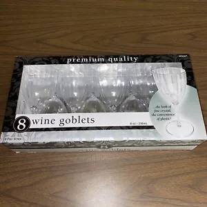 Clear Premium Plastic Wine Goblets Box Set (8) New Open Box Premium Quality 8 oz - Picture 1 of 11