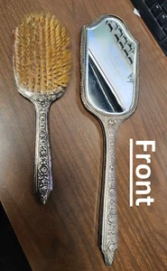 Sterling Silver Antique R. Wallace Normandy Hand Mirror and Hairbrush - Picture 1 of 15