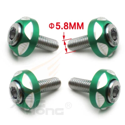 6mm Thread Dia 4Pcs GREEN Bolts Screws Car Motor Decorative License Plate Bolts - Image 1 of 4