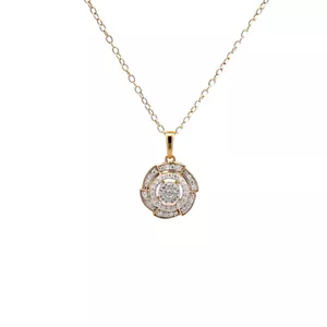 Round Lab Grown Diamond 18" Silver Cable Chain Cluster Pendant 10k Yellow Gold - Picture 1 of 8
