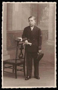 Edwardian boy vintage private photo postcard 1st communion gloves suit - Picture 1 of 2