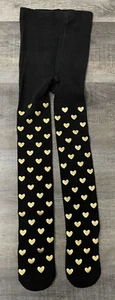 NWOT Wonder Nation Girls Med 7-10 Tights Solid Black with Gold Foil Hearts - Picture 1 of 2