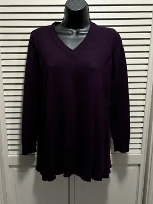 Suéter DKNY Jens Púrpura Cuello en V Manga Larga Talla Grande Dobladillo Acanalado Fluido Foto 1 de 4