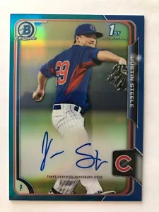 Justin Steele 2015 Bowman Chrome Blue Refractor 54/150 1st Prospect Auto Cubs - Picture 1 of 2
