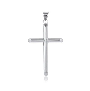 14K White Gold Cross Pendant - Polished Plain Crucifix Necklace Charm Men Women - Picture 1 of 7