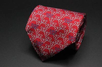 BROOKS Basic Silk Tie. Red w Blue & White Butterfly Design. - Image 1 of 4