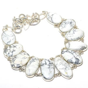 Howlite Gemstone Silver Plated Statement Necklace Jewelry 18" Gift For Wife - Picture 1 of 1