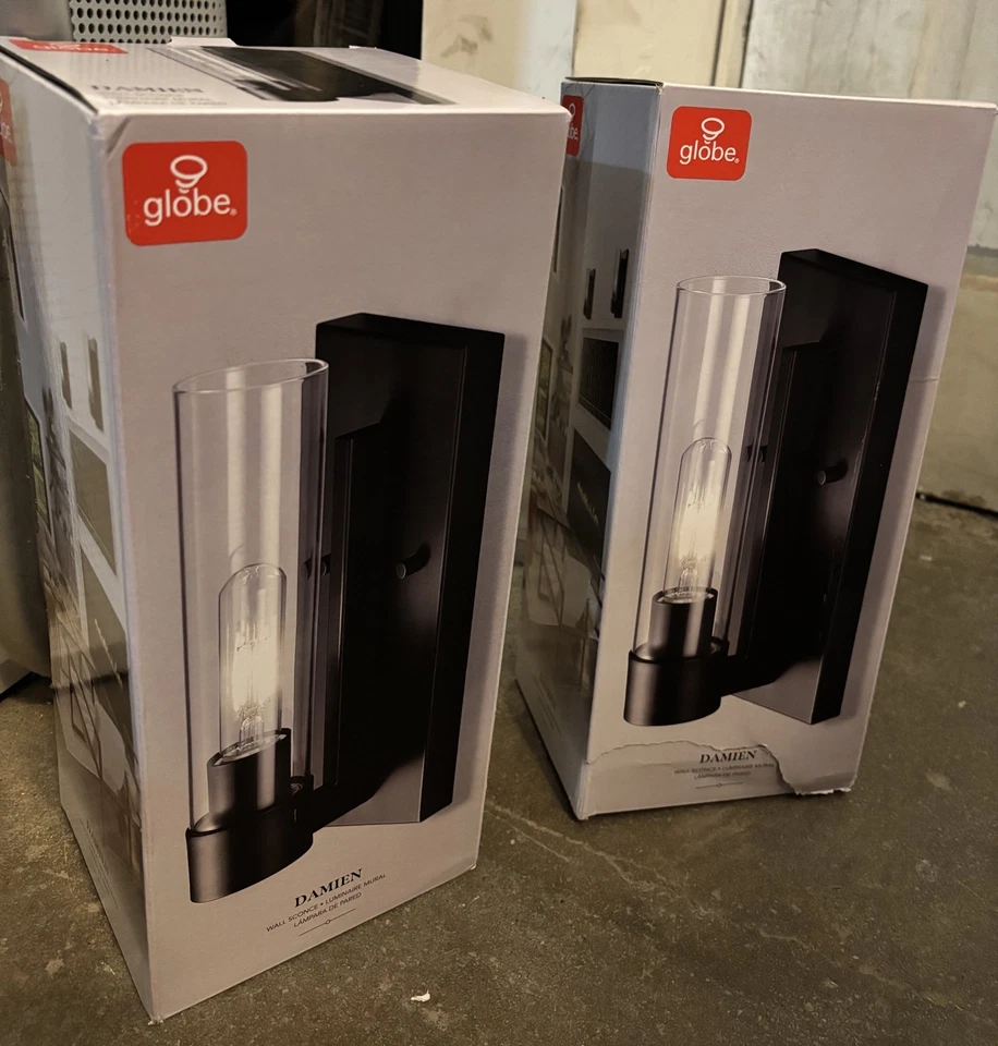 Globe Electric 65000104 1-Light Wall Sconce Matte Black Clear Glass Shade ...