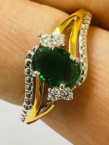 Anillo de plata 925 con piedra de nacimiento de mayo esmeralda genuina de oro de 10 quilates en plata de ley - Imagen 1 de 6