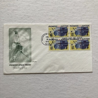1975 US FDC Stamp Pioneer Space Probe Mission to Jupiter 2-28-75 Block of 4 - Image 1 of 4