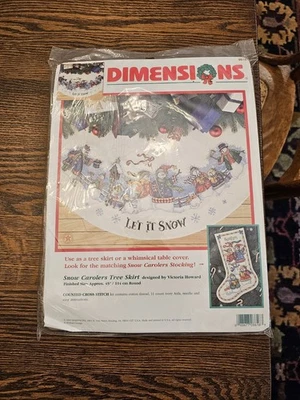 DIMENSIONS COUNTED CROSS STITCH KIT SNOWMAN SNOW CAROLERS TREE SKIRT 45" 8618 - Image 1 of 4