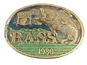 Hebilla de cinturón de latón Bass Anglers 1986 vintage edición limitada miembros bajos - Imagen 1 de 10