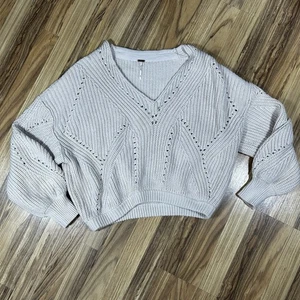 Free People Knitted Sweater Size Medium Off White/ Beige Cropped Bubble Sleeve - Picture 1 of 7