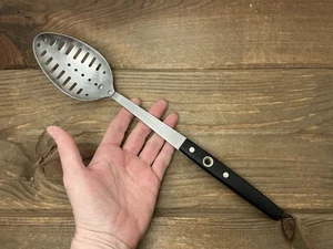 Vintage Ekco Feuerstein langer 13" Schlitzlöffel MCM schwarzer Griff - Loch zum Aufhängen USA - Bild 1 von 13
