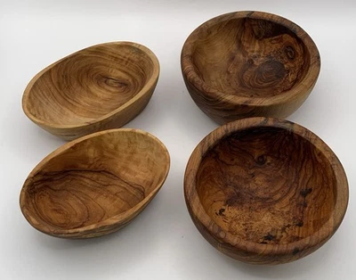 4 cuencos para servir bocadillos de nueces charcutería de madera natural 2 redondos, 2 ovalados -pequeños Foto 1 de 4