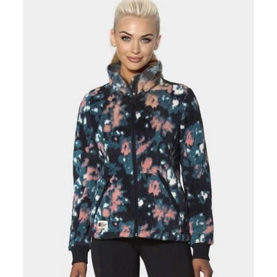 Northface Campshire Cozy Blue Peach Cream Abstract Floral Zip Fleece Jacket Med - Image 1 of 4