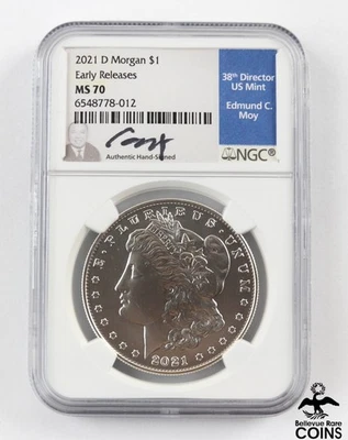 2021-D USA Morgan Dollar 100th Anniversary Silver Coin NGC MS70 Signed E. Moy - Image 1 of 4