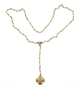 Vintage katholisch glänzend Kunstperlen klar Perlen Rosenkranz filigran goldfarben zart - Bild 1 von 4