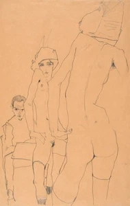 Schiele With Nude Model, Egon Schiele, Wall Decor Art Print Poster 14" x 11" - Picture 1 of 1