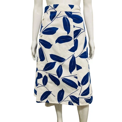 MARNI White Blue Cotton Leaf Printed Asymmetrical Midi Skirt Size 42 US 6 - Image 1 of 4