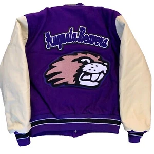 Giacca viola letterman pelle varstiy uomo grande Augusta castori bianco viola - Foto 1 di 6