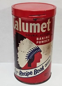 Vintage Calumet Double Acting Baking Powder 1 Lb. Tin with Indian Chief Graphics - Picture 1 of 10