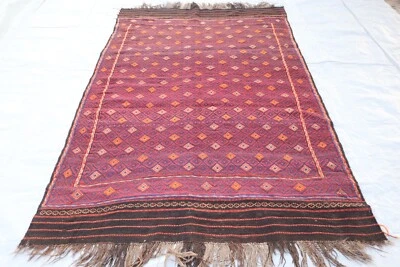 6x4 ft Antique Kilim Rug, Authentic Afghan Handmade Soumak Kilim Wool Area Rug - Image 1 of 4