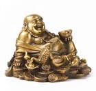Brass Sitting Laughing Buddha with Money Frog Protect House Peace Wealth Deco...