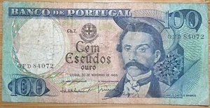 PORTUGAL TRÈS BEAU BILLET DE 100 ESCUDOS 1965 (BILL 187) - Picture 1 of 2