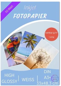 50 feuilles de papier photo DIN A3 plus 33 x 48,3 cm 150-250 g/m² brillant blanc brillant top - Photo 1/4