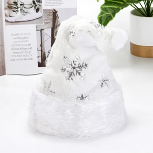 UK White Santa Claus Hat Adult Snowflakes Christmas Plush Thicken Cotton Hat Hot - Picture 1 of 8