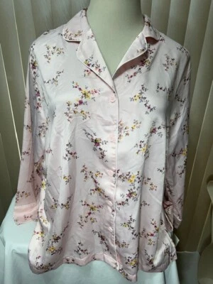 Charter Club Long Sleeve Pajama Top 2X Button Down Collard Pink Floral - Image 1 of 4