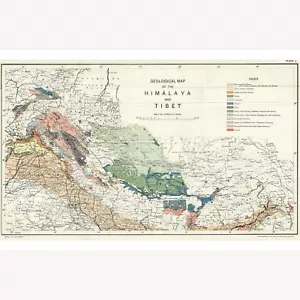 Mapa geológico del Tíbet del Himalaya - pub Bután Punjab Cachemira Regiones del Everest. 1933 - Imagen 1 de 12