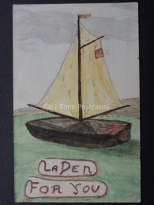 HAND COLOURED/PAINTED Christmas Greeting BOAT LADEN FOR YOU - Old Postcard - Picture 1 of 2