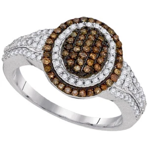 10kt White Gold Womens Round Brown Diamond Oval Cluster Ring 1/2 Cttw - Picture 1 of 1