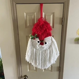 Vintage Wreath Large Size Yarn Santa Claus Face Head Hanging Christmas Décor - Picture 1 of 6