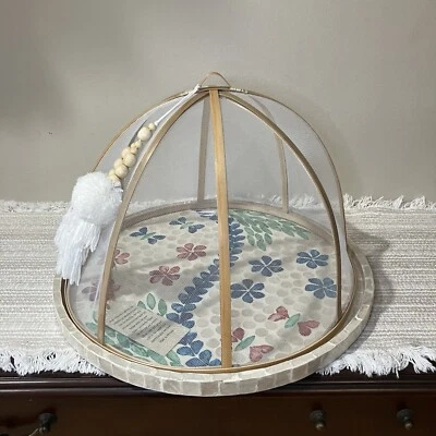 Flower Capiz Shell Covered Serving Tray Outdoor Protective Mesh Picnic Cookout - Image 1 of 4