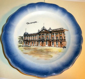 Vintage Peint Main S.C.A.L. Plate Blue & White Toulouse Le Capitole - Picture 1 of 3