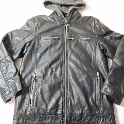 NEGRO REMACHE Sudadera con Capucha Imitación Cuero Moto Chaqueta Talla XL Negro Gris Motociclista Motocicleta Foto 1 de 4